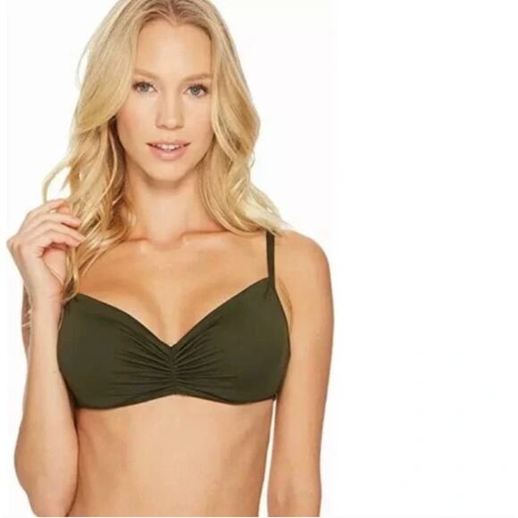 2/$30 Lauren Ralph Lauren Beach Club Bikini Top Olive Green Underwire Size 10 - Picture 1 of 10